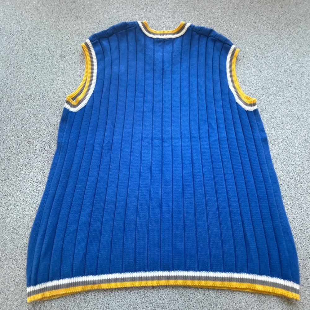 FUBU Sweater Vest Mens XXXL Blue Cable Knit V-Neck Striped VTG Tennis Golf - Picture 9 of 10